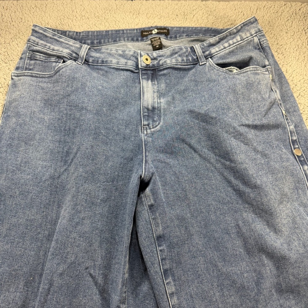 Ashley Stewart Womens Size 20 Wide Leg Snap Side Denim Jeans Medium Wash Blue
